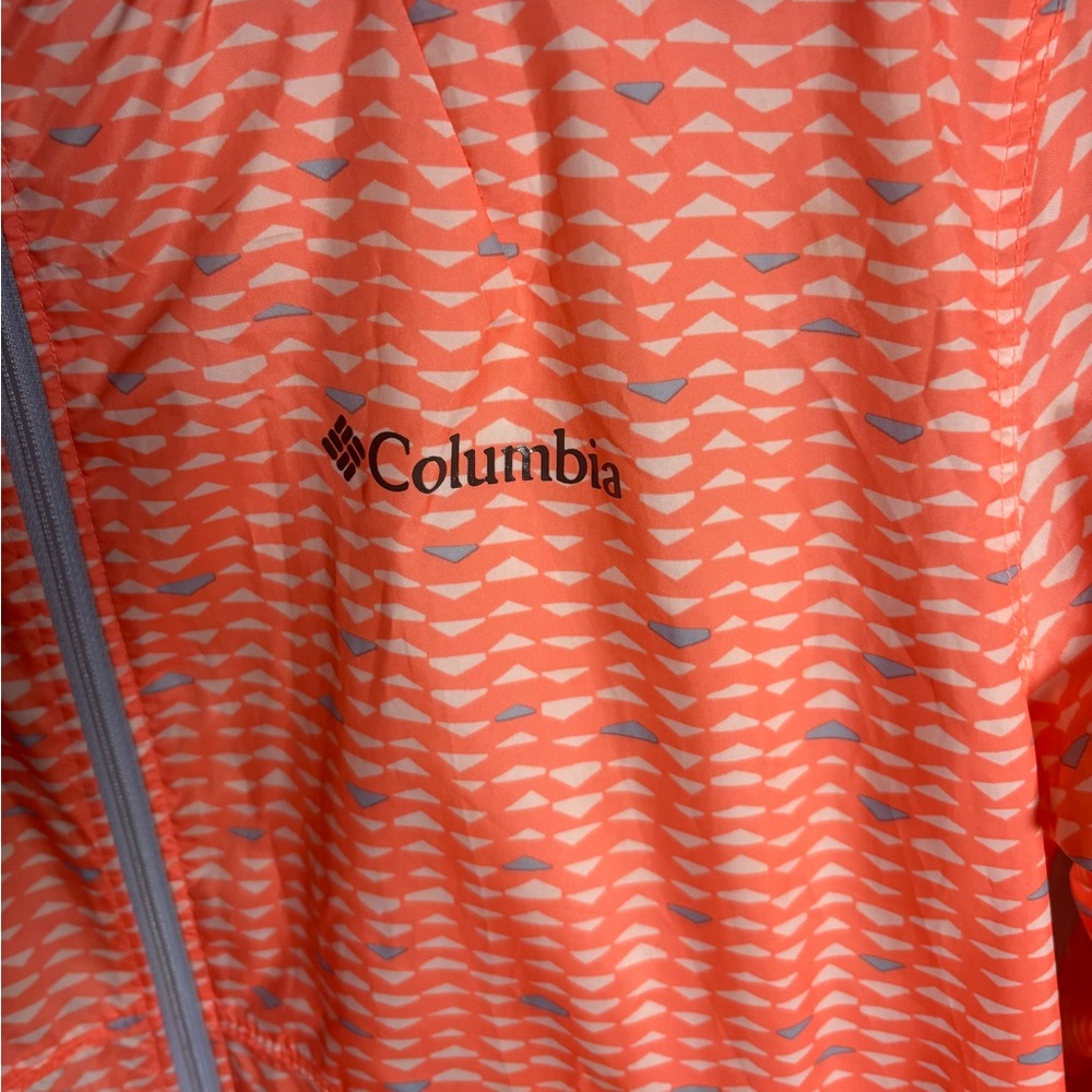 Columbia Neon‎ Orange Retro 90’s Printed Flash Forward Windbreaker Rain Outdoors - Picture 6 of 9